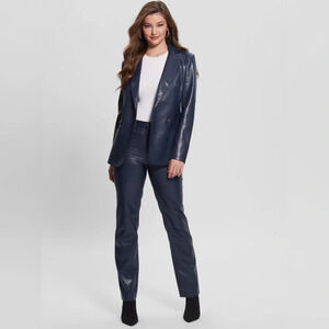 Guess Blackened Blue Kelly Straight Faux Leather Pants 27x29 NWT